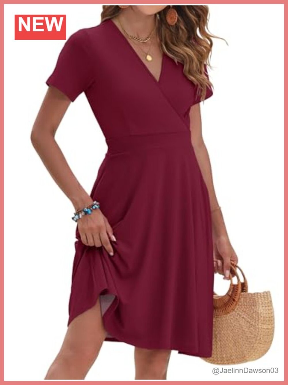 Womens Floral Faux Wrap A-Line Dress with Pockets Knee Length
